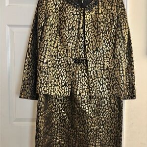 Kasper Metallic Leopard Print Long Sleeve Dress
